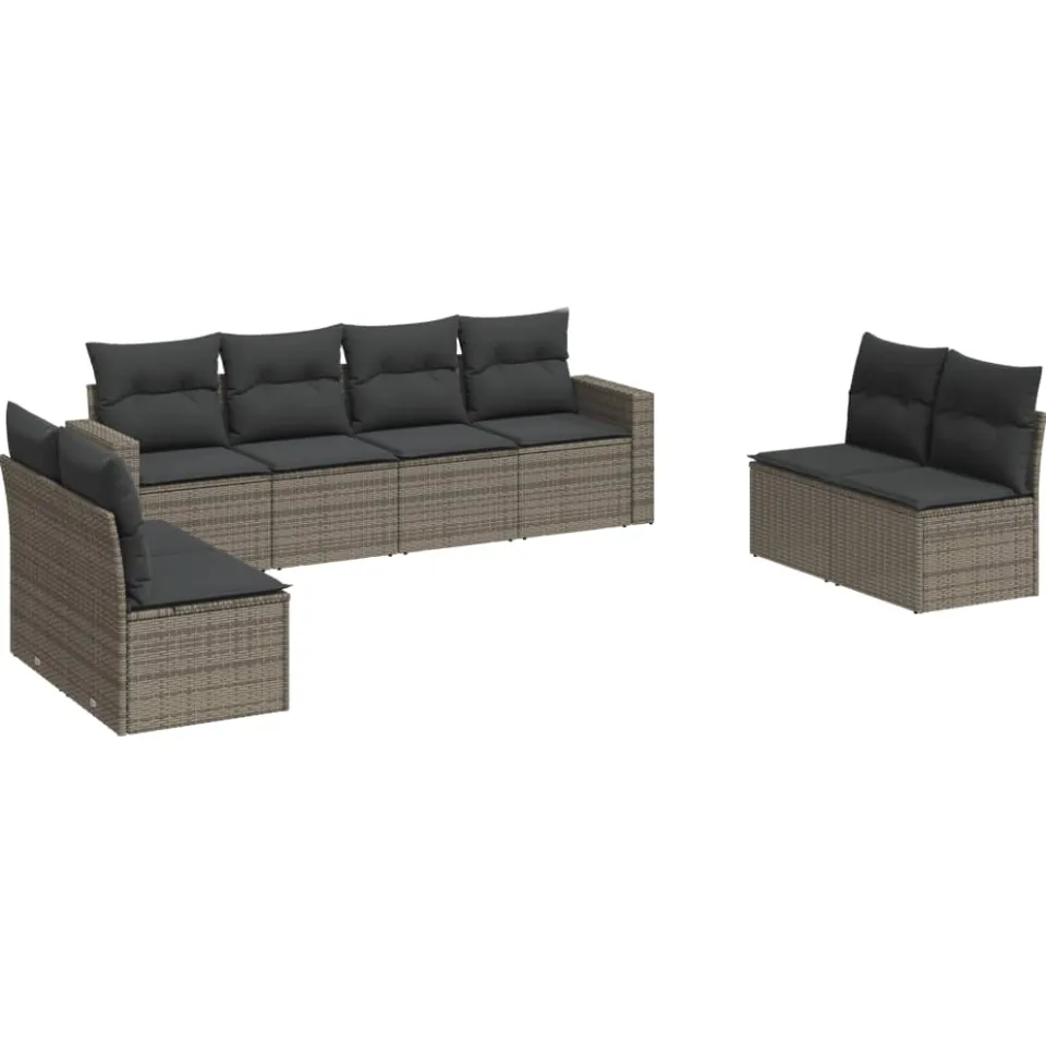 vidaXL 8-delige Loungeset met kussens poly rattan grijs, foto 3