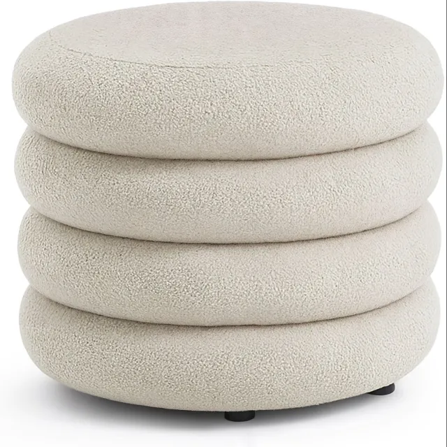 Akord Pouf van Teddy Stof met Opbergruimte MOLLIS 55 cm / Gestoffeerde Poef / Ronde Poef / Woonkamerstoel / Opbergkruk Wonen / Nevelwit