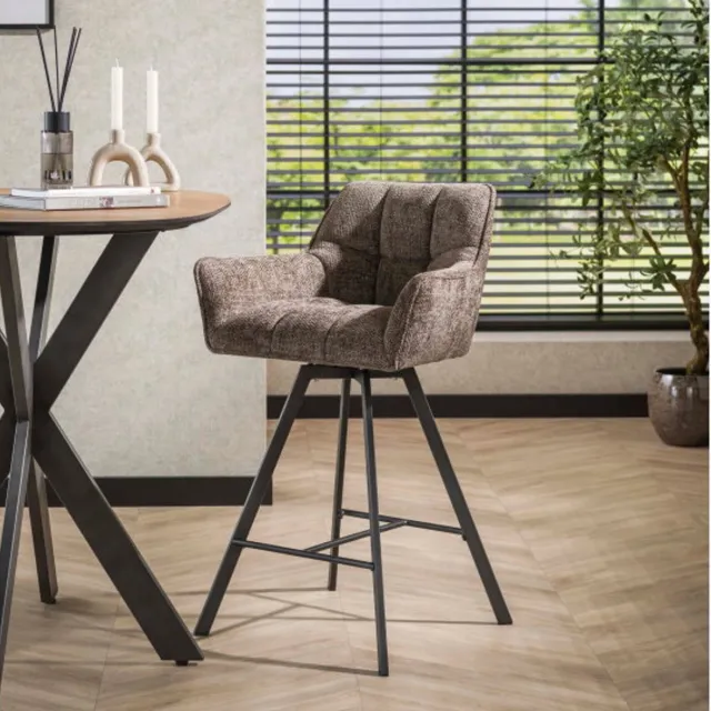 Meubelplaats Barstoel raster draaibaar - Hoven taupe - barstoelen set van 2
