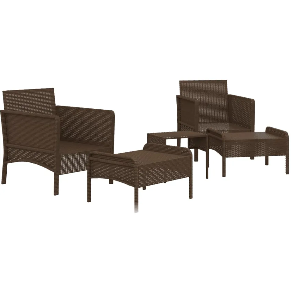 vidaXL 5-delige Loungeset met kussens poly rattan bruin, foto 4