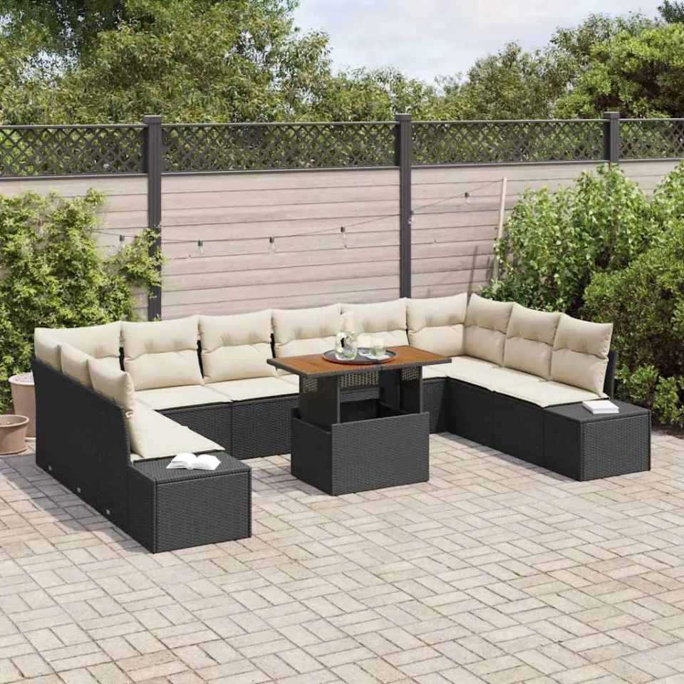 vidaXL Tuin Sofa Set 11 st Zwart Poly riet, foto 3
