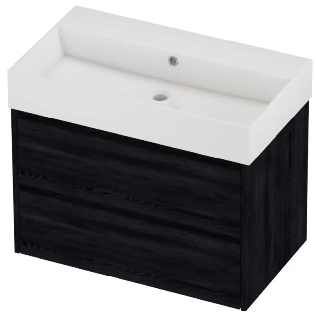 Proline Zara Badmeubelset Porselein Loft Zonder Kraangat 80x46x65 cm Glans Wit Black Oak