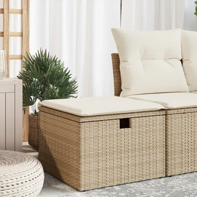 vidaXL Tuinkruk met kussen 55x55x37 cm poly rattan beige, foto 2