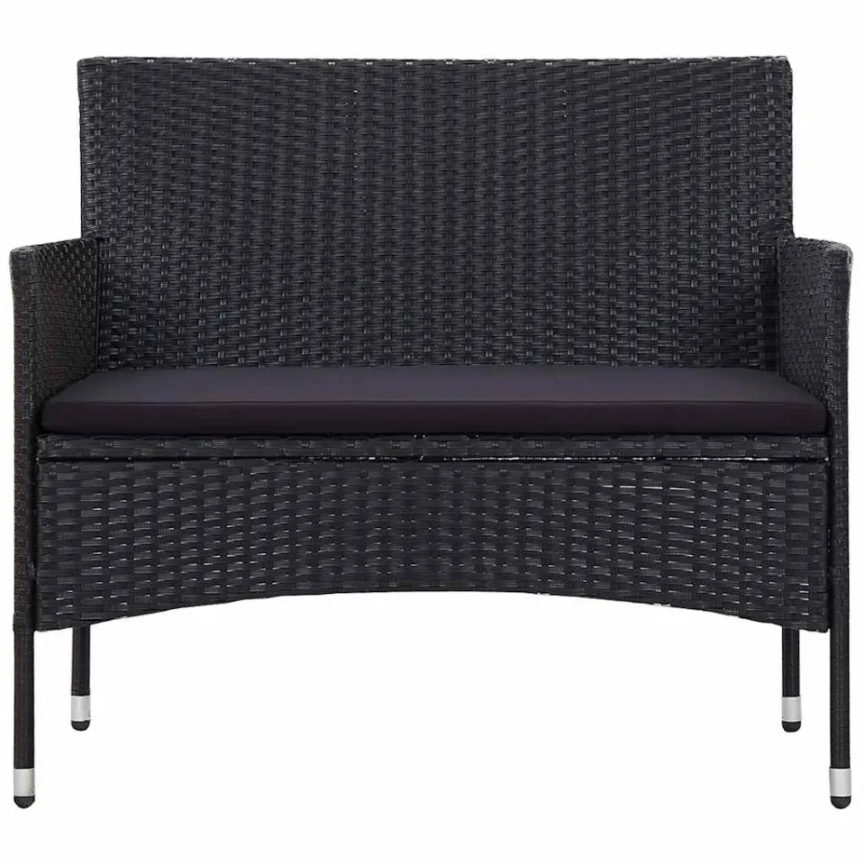 vidaXL 4-delige Loungeset met kussens poly rattan zwart, foto 3