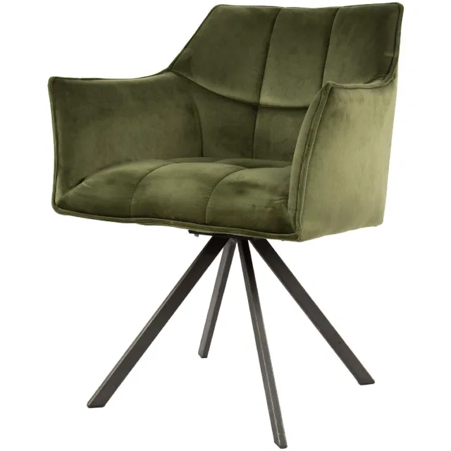 Nest of Nora Set van 2 - Nest of Nora Eetkamerstoelen Elda - Met armleuning en draaibaar - Velvet groen