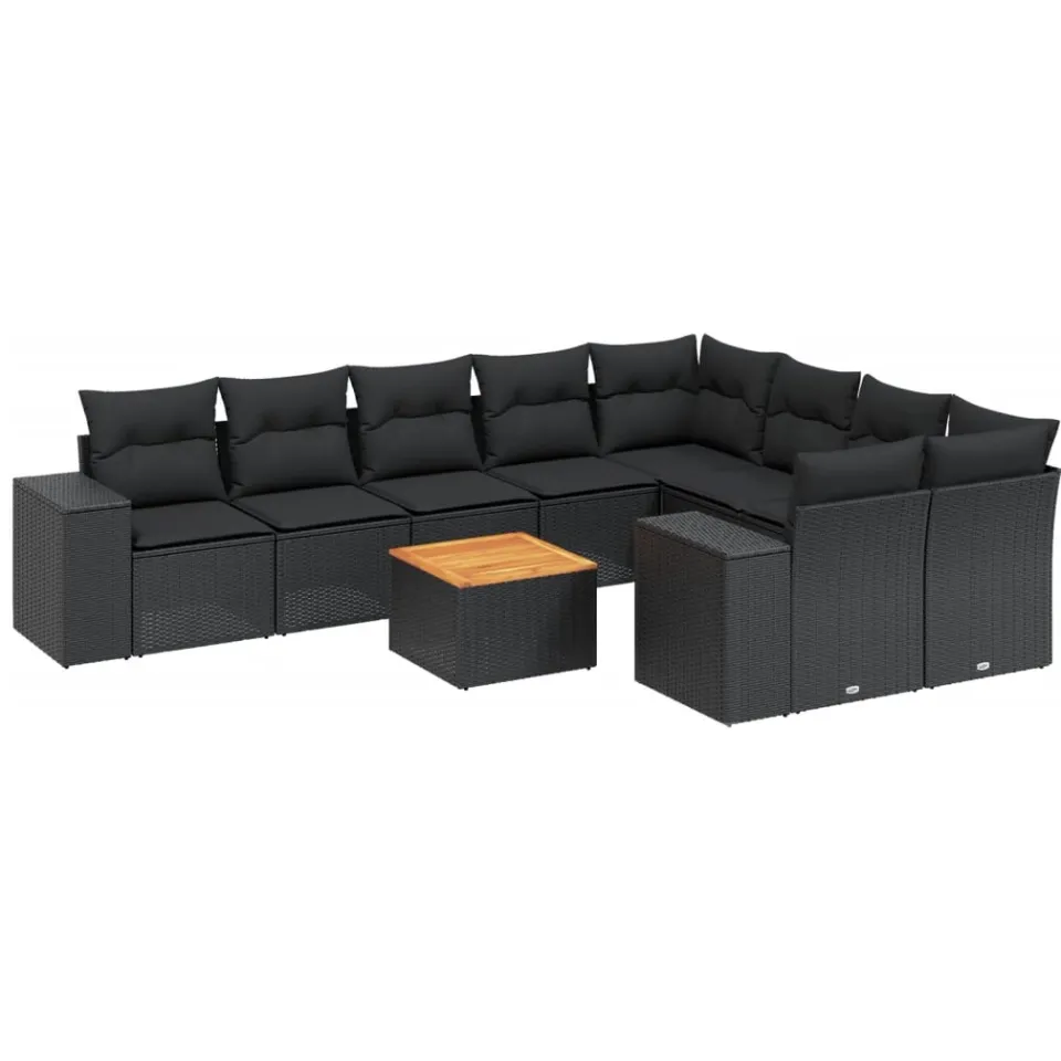 vidaXL 10-delige Loungeset met kussens poly rattan zwart, foto 3