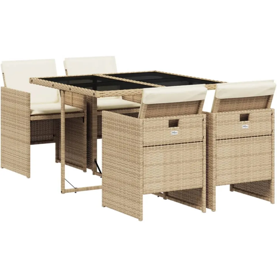 vidaXL 5-delige Tuinset met kussens poly rattan beige, foto 3