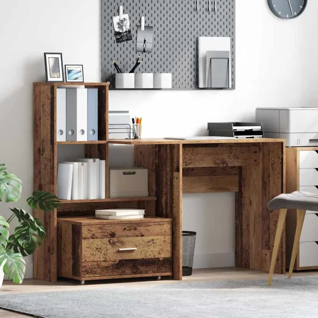 vidaXL Bureau Oud Hout Bewerkt hout 131,5 x 50 x 106,5 cm bruin, foto 2