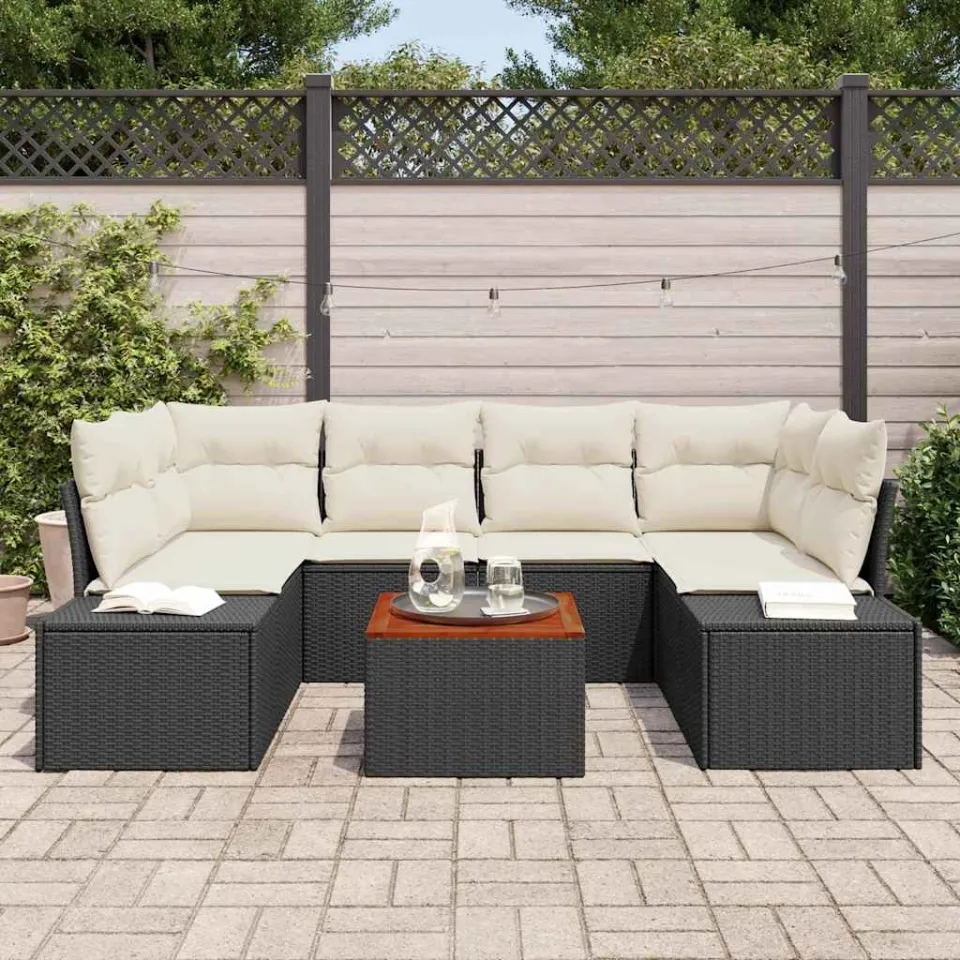 vidaXL Tuinbankenset 7 st Zwart poly rattan, foto 3