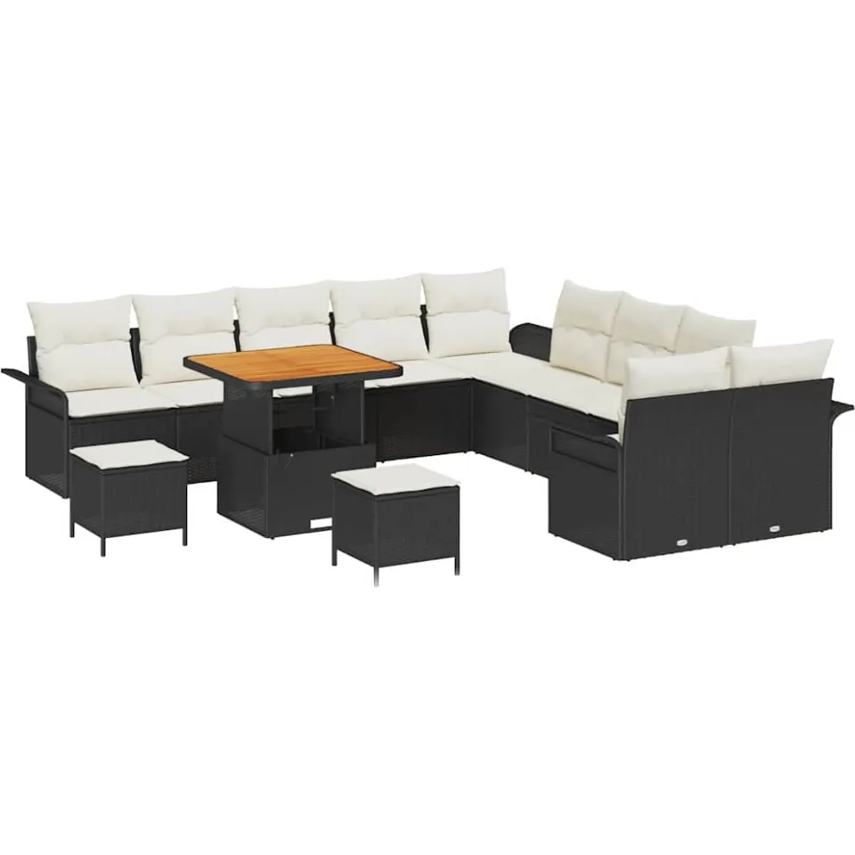 vidaXL Tuinbankenset 13 st Zwart poly rattan