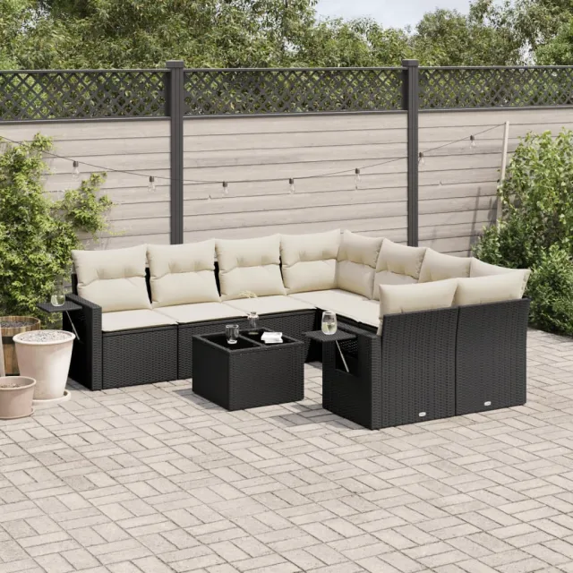 vidaXL 9-delige Loungeset met kussens poly rattan zwart, foto 2
