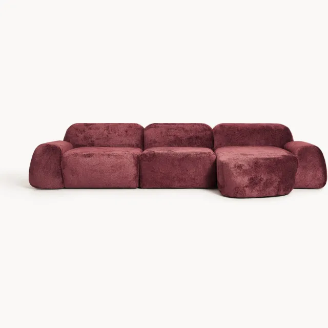 Westwing Collection Modulaire teddy-bouclé hoekbank Wolke (4-zits) wijnrood