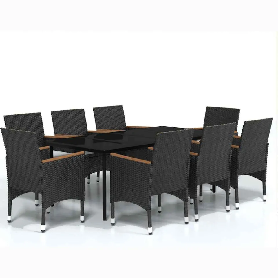 vidaXL 9-delige Tuinset met kussens zwart, foto 3