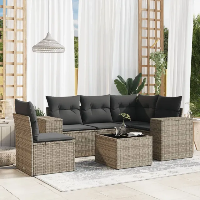 vidaXL 6-delige Loungeset met kussens poly rattan grijs, foto 2