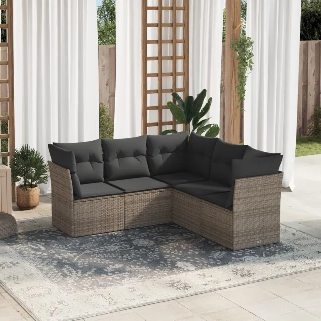 vidaXL 5-delige Loungeset met kussens poly rattan grijs, foto 2