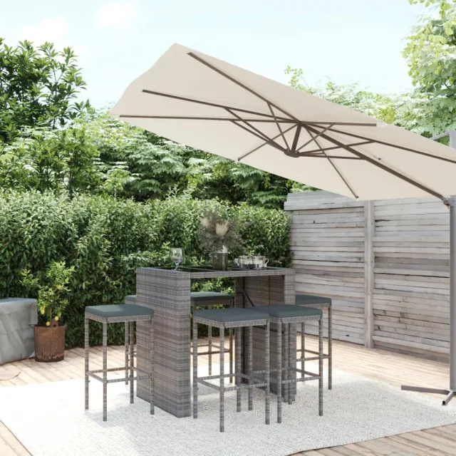 vidaXL 7-delige Tuinbarset met kussens poly rattan grijs, foto 2