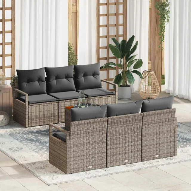 vidaXL Tuinbankenset 7 st Grijs poly rattan, foto 2