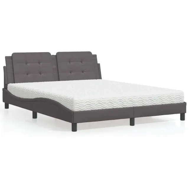 vidaXL Bed met matras Zadar kunstleer grijs 160x200 cm