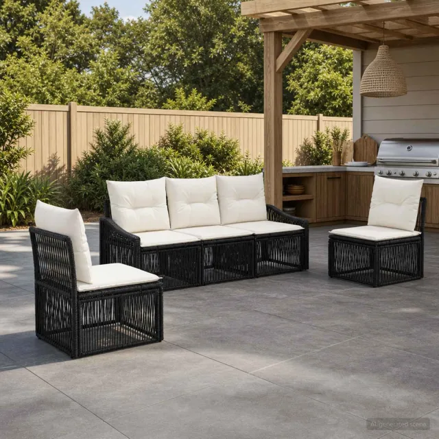 vidaXL Tuinbankenset 5 st 5-zits Zwart poly rattan, foto 2