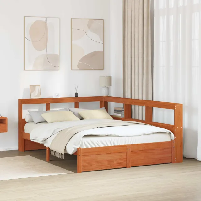 vidaXL Boekenkast Bed met hoofdeinde met opslag Massief Vurenhout Bruin