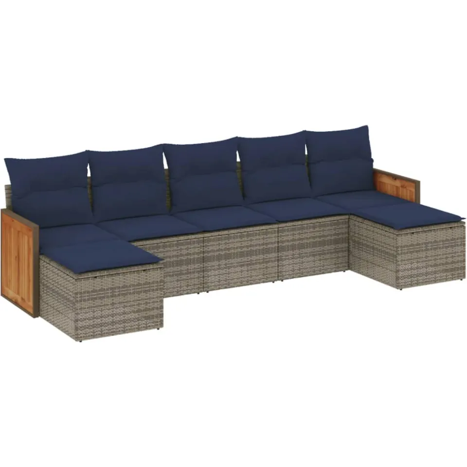 vidaXL 7-delige tuinbankset met kussens, grijs polyrotan, foto 3