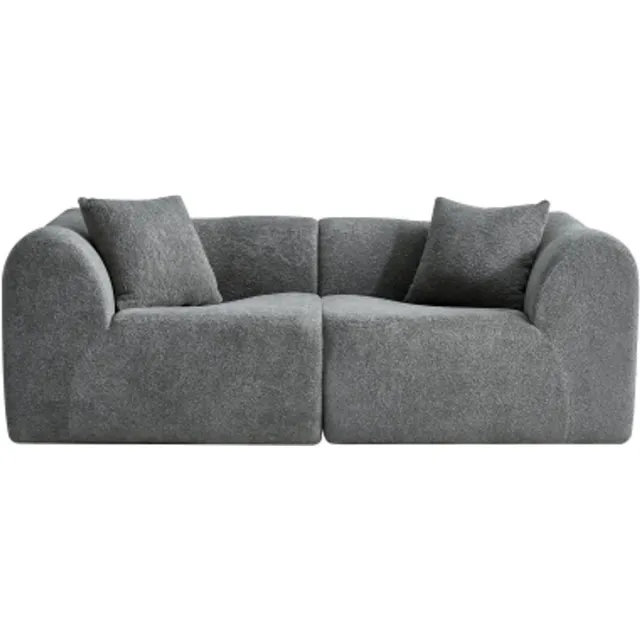 in& out door furniture Modern 2-zits fluwelen sofa met kussens – Ruimtebesparende loveseat voor woonkamer, kantoor, appartement – Zacht compressiedesign-Grijs