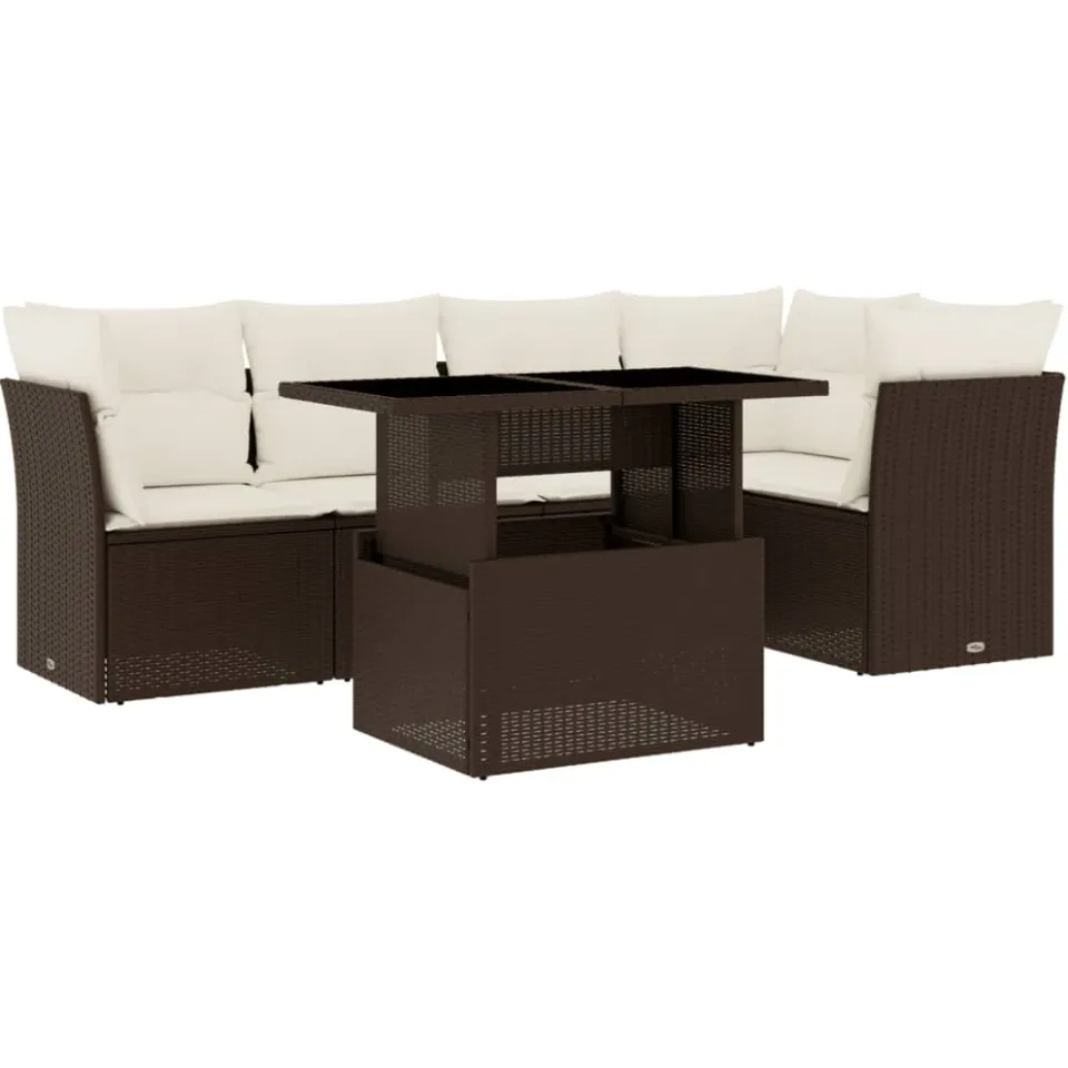 vidaXL 6-delige Loungeset met kussens poly rattan bruin, foto 3