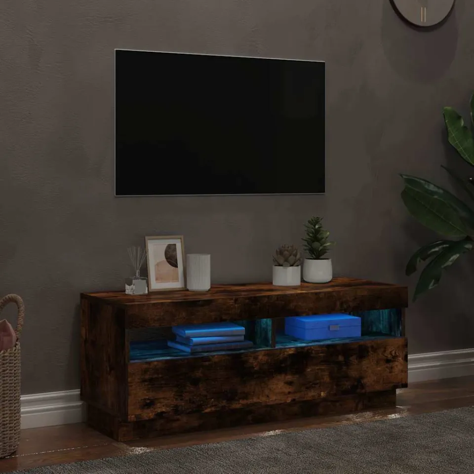 vidaXL Tv-meubel met LED-verlichting 100x35x40 cm gerookt eikenkleurig, foto 2