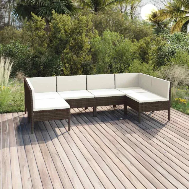vidaXL 6-delige Loungeset met kussens poly rattan zwart, foto 2