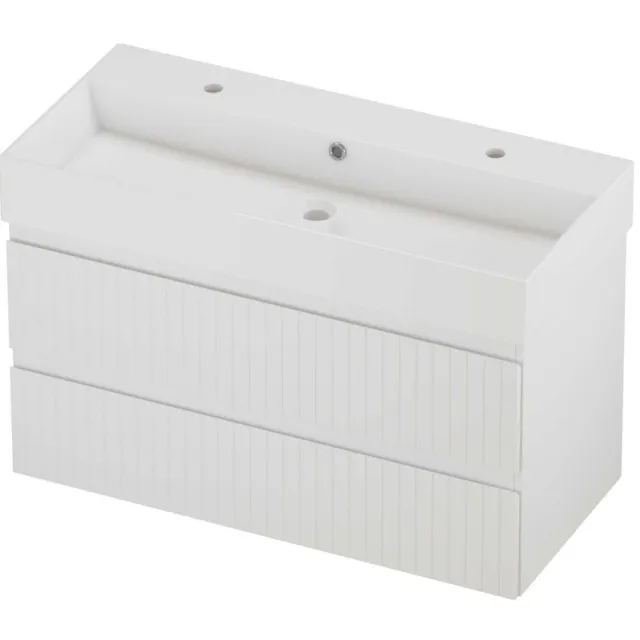 Proline Zara Badmeubelset Porselein Loft 2 Kraangaten Gefreesd 100x46x65 cm Glans Wit Mat Wit