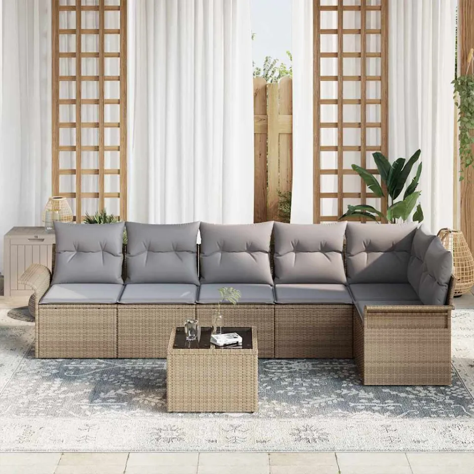 vidaXL Tuin Sofa Set 7 st Beige poly rattan, foto 3