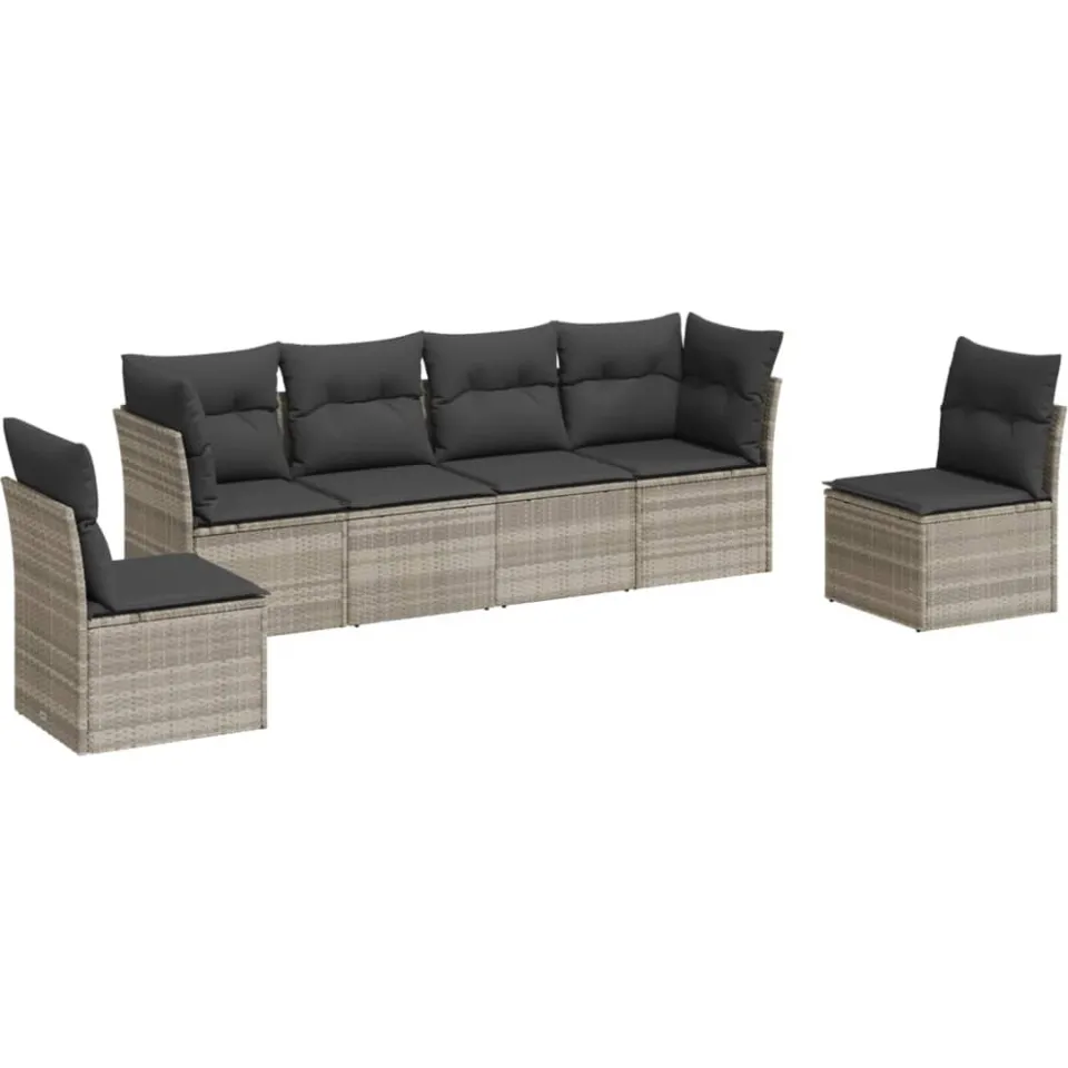 vidaXL 6-delige Loungeset met kussens poly rattan lichtgrijs