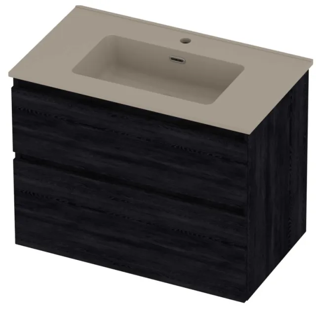 Proline Tribute Badmeubelset Porselein Elegant 1 Kraangat 80x46x62 cm Mat Crème Cotton Black Oak Eiken