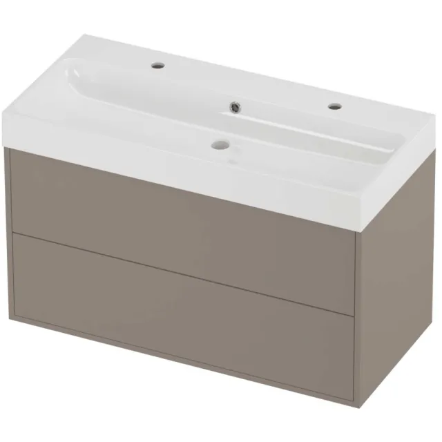 Proline Podium Badmeubelset Polystone Loft In Kader 100x46x62 cm Glans Wit Clay Beige