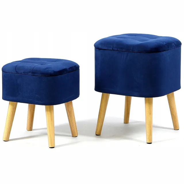 Messa Home 2x Blauwe Velours Poef met Opbergruimte - ROY Collectie