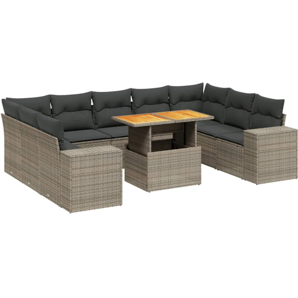 vidaXL 10-delige Loungeset met kussens poly rattan grijs, foto 3
