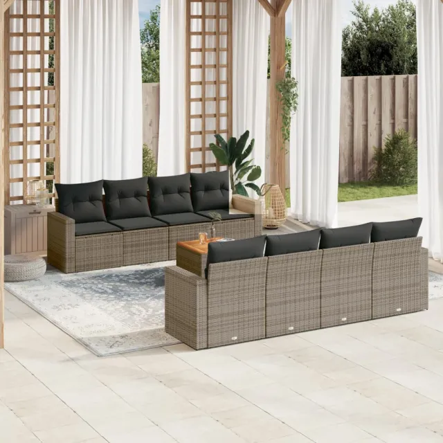 vidaXL 9-delige Loungeset met kussens poly rattan grijs, foto 2