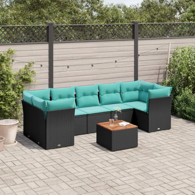 vidaXL 8-delige Loungeset met kussens poly rattan zwart, foto 2