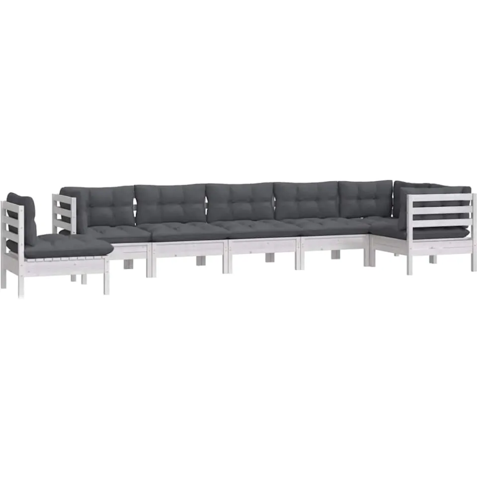 vidaXL 8-delige Loungeset met kussens massief grenenhout wit