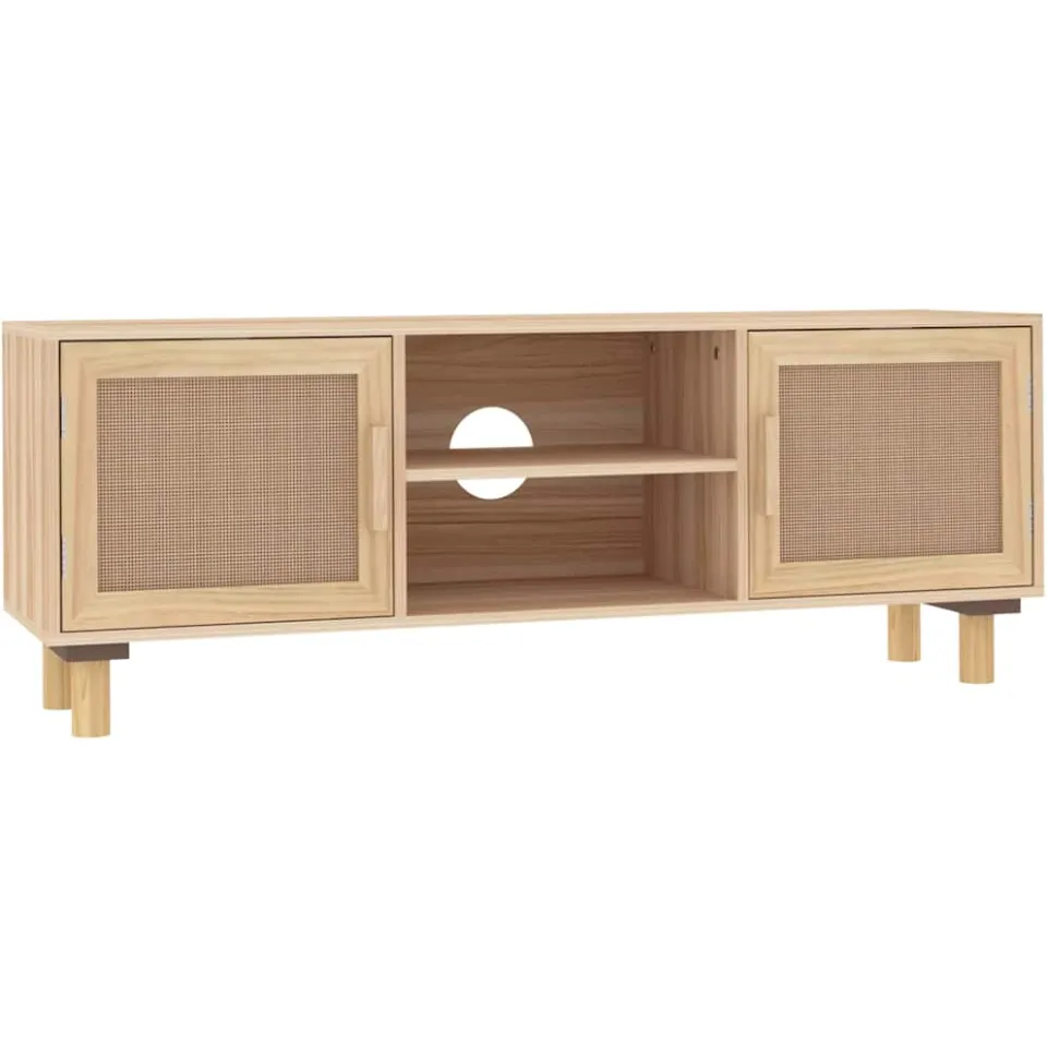vidaXL Tv-meubel 105x30x40 cm massief grenenhout en rattan bruin, foto 3