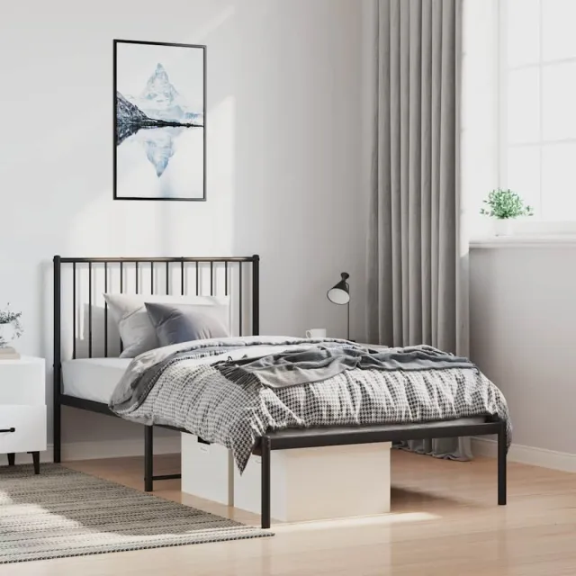vidaXL Bedframe met hoofdbord metaal zwart 100x190 cm