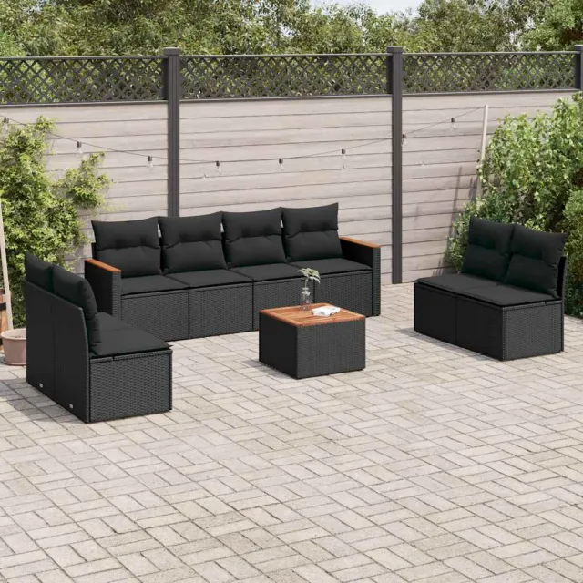 vidaXL 9-delige Loungeset met kussens poly rattan zwart, foto 2