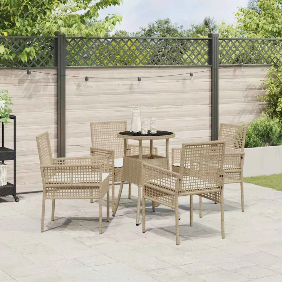 vidaXL Tuin eettafelset 5 st Beige poly rattan, foto 4