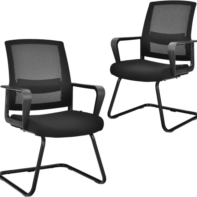 Costway Cantileverstoelen, set van 2, schommelstoelen met armleuning, vergaderstoelen, bureaustoelen, computerstoelen, belastbaar tot 136 kg, bezoekersstoelen voor kantoor, vergaderruimte, werkkamer Zwart