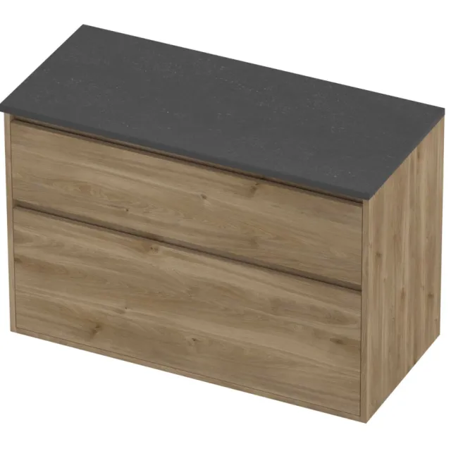 Proline Deck Badmeubelset Hardsteen Greeploos Asymmetrisch Kader 100x46x67 cm Blue Stone Cider Oak Eiken