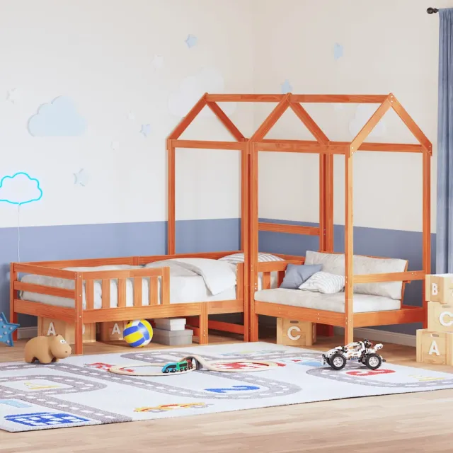 vidaXL Kinderbed met dak massief grenenhout wasbruin 75x190 cm