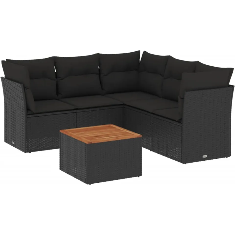 vidaXL 6-delige Loungeset met kussens poly rattan zwart, foto 3