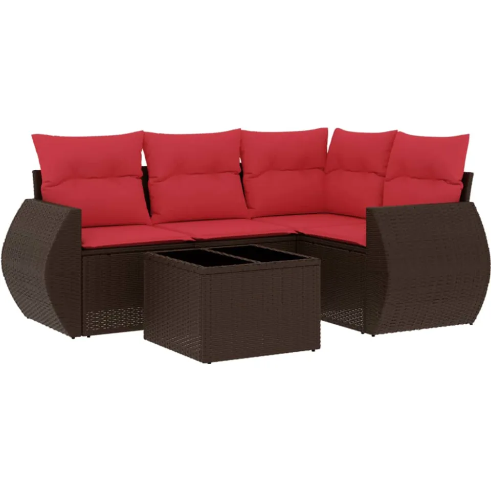 vidaXL 5-delige tuinbankset met kussens, bruin polyrotan, foto 3