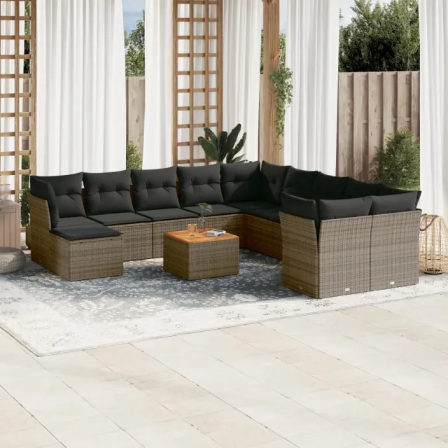 vidaXL 12-delige Loungeset met kussens poly rattan grijs, foto 2