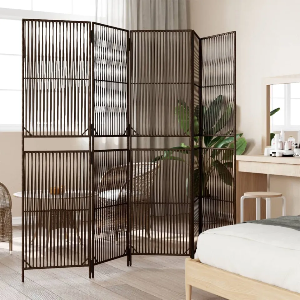 vidaXL Kamerscherm 5 panelen poly rattan bruin, foto 3